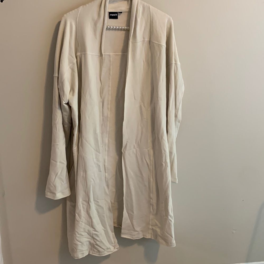 Mono B Open Front Longline Duster Cardigan Sweater Cream Pockets Size 2XL Cozy